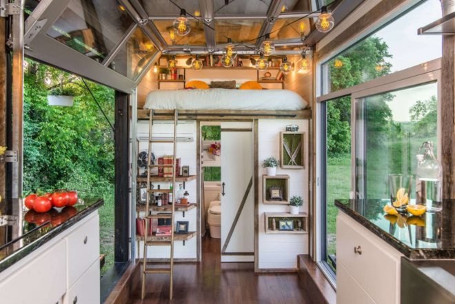 New Frontier Tiny Homes, charred cedar, Alpha Tiny House David Latimer, Zac Thomas, and Eddie Latimer, home on wheels, tiny house, vintage interiors,