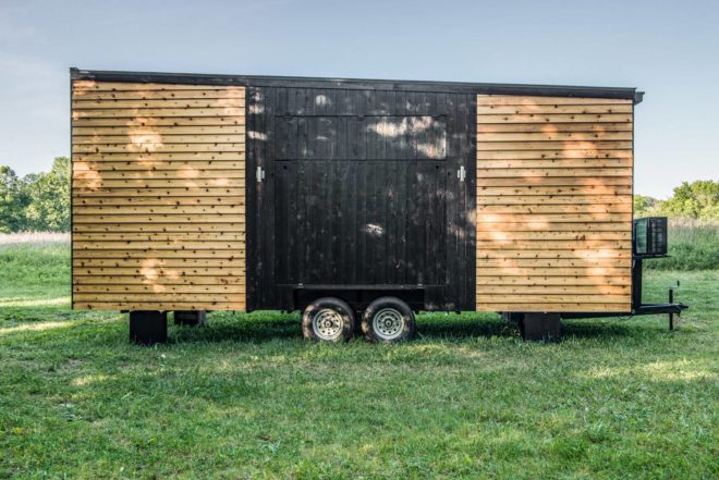 New Frontier Tiny Homes, charred cedar, Alpha Tiny House David Latimer, Zac Thomas, and Eddie Latimer, home on wheels, tiny house, vintage interiors,