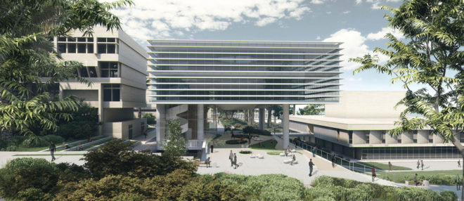 Tel Aviv University, Lorry Lokey building, green building Israel, green building Tel Aviv University, Gottesman-Szelcman Architecture, outdoor ground floor, landscaped ground floor, green college design, green university design,