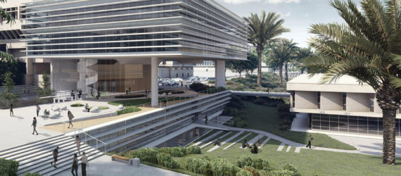 Tel Aviv University, Lorry Lokey building, green building Israel, green building Tel Aviv University, Gottesman-Szelcman Architecture, outdoor ground floor, landscaped ground floor, green college design, green university design,