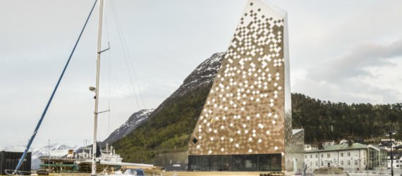Norwegian Mountaineering Center by Reiulf Ramstad Arkitekter, Norwegian Mountaineering Center architecture, mountain inspired architecture, climbing wall in Norway, diamond shingle facade