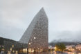 Norwegian Mountaineering Center by Reiulf Ramstad Arkitekter, Norwegian Mountaineering Center architecture, mountain inspired architecture, climbing wall in Norway, diamond shingle facade