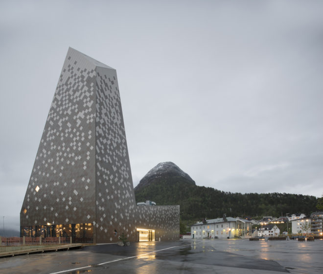 Norwegian Mountaineering Center by Reiulf Ramstad Arkitekter, Norwegian Mountaineering Center architecture, mountain inspired architecture, climbing wall in Norway, diamond shingle facade