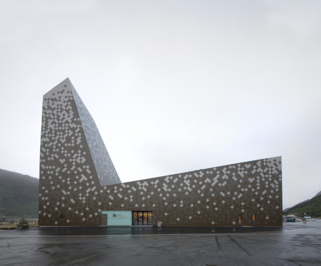 Norwegian Mountaineering Center by Reiulf Ramstad Arkitekter, Norwegian Mountaineering Center architecture, mountain inspired architecture, climbing wall in Norway, diamond shingle facade