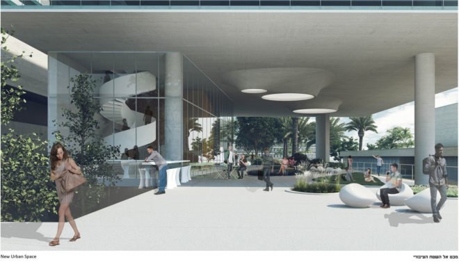 Tel Aviv University, Lorry Lokey building, green building Israel, green building Tel Aviv University, Gottesman-Szelcman Architecture, outdoor ground floor, landscaped ground floor, green college design, green university design,