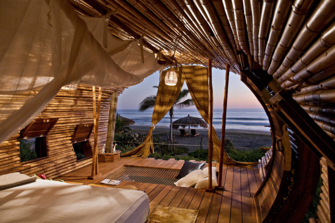 Playa Viva, Playa Viva treehouse, Deture Culsign, Deture Culsign treehouse, sustainable resort, resort, Mexico, Mexico sustainable resort, Mexico resort, eco resort, bamboo, bamboo treehouse, local wood, treehouse, bedroom, hammock, built-in hammock