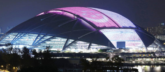 Singapore National Stadium, sports venue, Singapore, green stadium, world's largest free-span dome, LED display, LED lights, Arup, AECOM, DP Architects