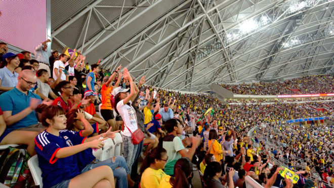 Singapore National Stadium, sports venue, Singapore, green stadium, world's largest free-span dome, LED display, LED lights, Arup, AECOM, DP Architects