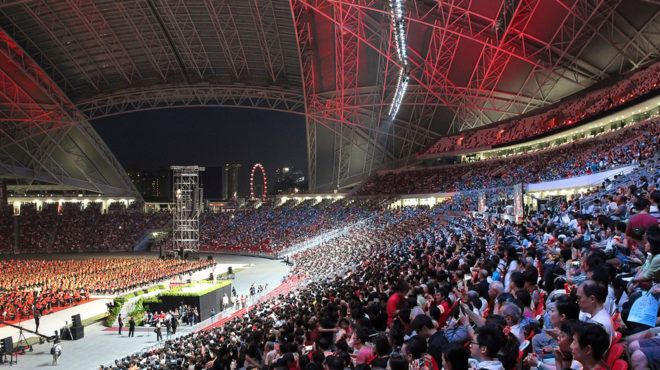 Singapore National Stadium, sports venue, Singapore, green stadium, world's largest free-span dome, LED display, LED lights, Arup, AECOM, DP Architects