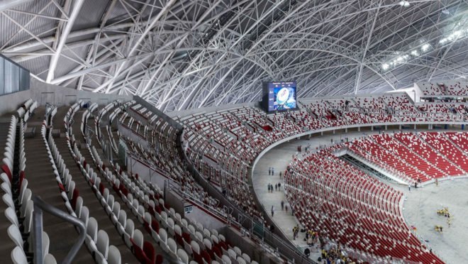 Singapore National Stadium, sports venue, Singapore, green stadium, world's largest free-span dome, LED display, LED lights, Arup, AECOM, DP Architects