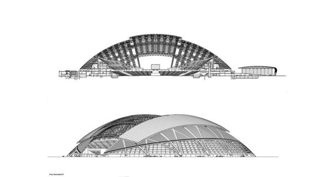 Singapore National Stadium, sports venue, Singapore, green stadium, world's largest free-span dome, LED display, LED lights, Arup, AECOM, DP Architects