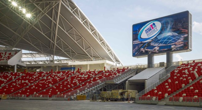 Singapore National Stadium, sports venue, Singapore, green stadium, world's largest free-span dome, LED display, LED lights, Arup, AECOM, DP Architects