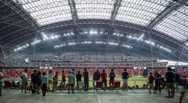 Singapore National Stadium, sports venue, Singapore, green stadium, world's largest free-span dome, LED display, LED lights, Arup, AECOM, DP Architects