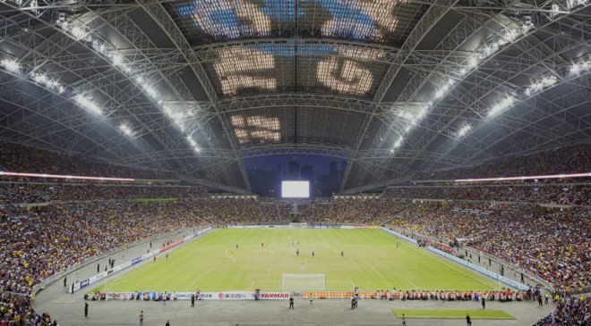 Singapore National Stadium, sports venue, Singapore, green stadium, world's largest free-span dome, LED display, LED lights, Arup, AECOM, DP Architects