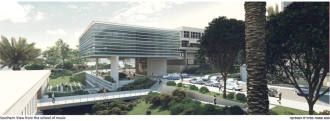 Tel Aviv University, Lorry Lokey building, green building Israel, green building Tel Aviv University, Gottesman-Szelcman Architecture, outdoor ground floor, landscaped ground floor, green college design, green university design,