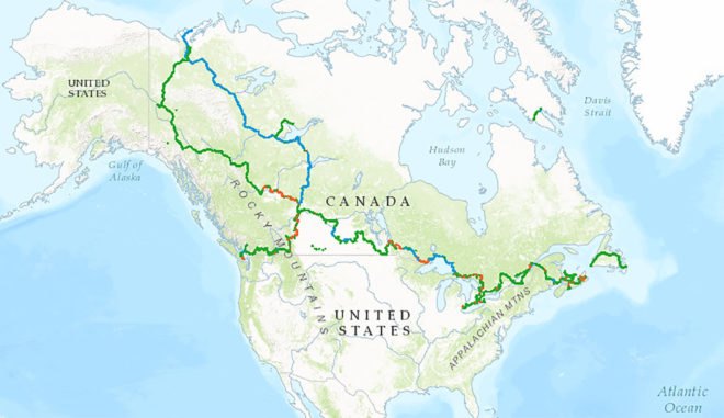 The Great Trail, world's longest car-free trail, Canada recreational trail, hiking across canada, biking across canada, car-free highways, cycling superhighways, highways for cyclists, bicycle highway, Canada, Newfoundland to BC trail network Canada