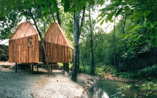 The Treehouse by Wee Studio, crowdfunded architecture projects, Mount Wuling Treehouse, Treehouse getaway in Beijing, Wee Studio crowdfunded architecture, prefabricated treehouse, recycled wood treehouse,