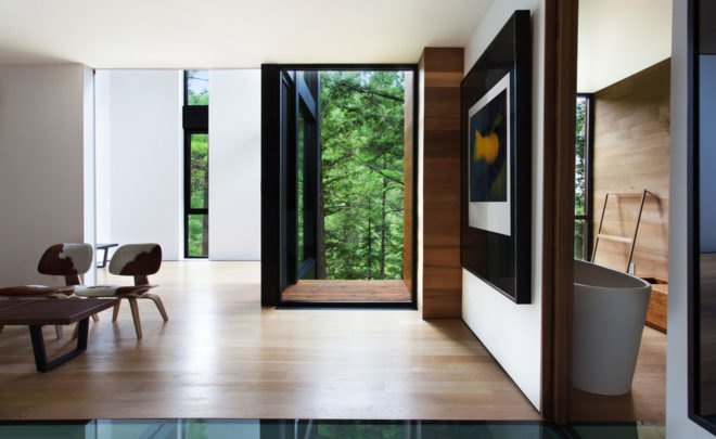 Jarnuszkiewicz house, Canada, timber cladding, YH2 Architecture, open-plan layout, Montreal, observation tower, belvedere, mezzanine, green architecture