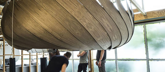 MIT Self-Assembly Lab, Google, temporary structure, meeting space, Transformable Meeting Spaces, felt, plywood, green design, transformable structure, design innovation, open plan layout, office spaces