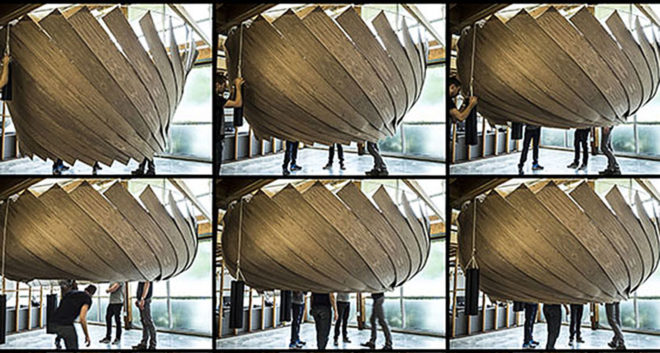 MIT Self-Assembly Lab, Google, temporary structure, meeting space, Transformable Meeting Spaces, felt, plywood, green design, transformable structure, design innovation, open plan layout, office spaces
