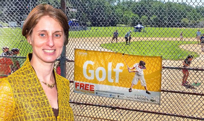 heather lubov, city parks foundation, baseball diamonds transformed into golf schools, golf school nyc, nyc golf, urban golf range, golf range nyc, adaptive reuse