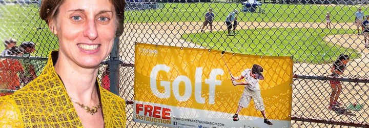 heather lubov, city parks foundation, baseball diamonds transformed into golf schools, golf school nyc, nyc golf, urban golf range, golf range nyc, adaptive reuse