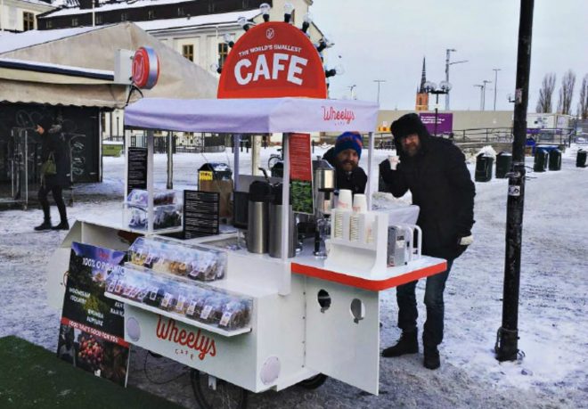 Wheely's Cafe, Wheely's 5 Open Source Bike Cafe, worlds smallest cafe, eco-friendly cafes, transportable cafes, wheely's eco cafe, green transportation, green initiatives indiegogo, ecological cafe bike, NSID bikes, solar power coffee, sustainable coffee, bike cafes, coffee franchises, green coffee makers,