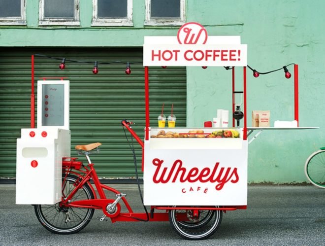 Wheely's Cafe, Wheely's 5 Open Source Bike Cafe, worlds smallest cafe, eco-friendly cafes, transportable cafes, wheely's eco cafe, green transportation, green initiatives indiegogo, ecological cafe bike, NSID bikes, solar power coffee, sustainable coffee, bike cafes, coffee franchises, green coffee makers,
