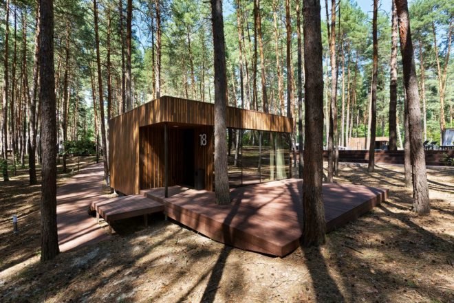 YOD Studio, wooden cabins, Guest Houses 2.0, green accommodation, Ukraine, prefab materials, two way glass, vertical wood clad, Relax Park Verholy