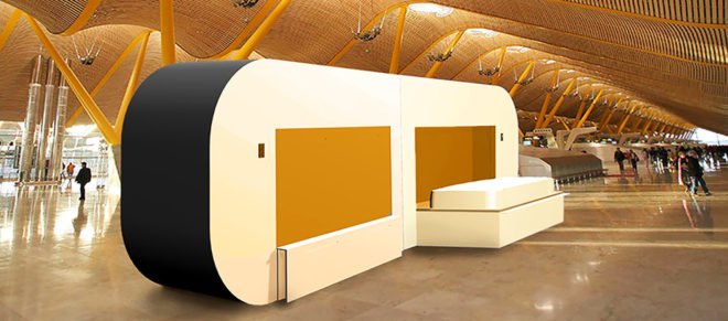 aDream, Rafael Martin, modular airport furniture, multifunctional airport furniture, private spaces at airports, steel-framed micro-rooms