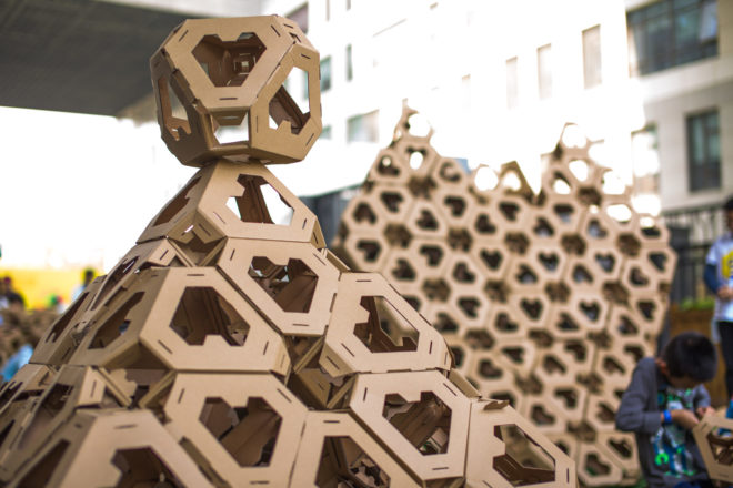 collective paper aesthetics, golden week, 728 international children art festival, beijing art festival, cardboard project, heart board pyramid, recycled cardboard, cardboard art, child art, child art festival