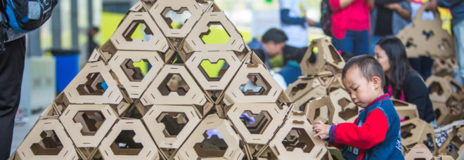 collective paper aesthetics, golden week, 728 international children art festival, beijing art festival, cardboard project, heart board pyramid, recycled cardboard, cardboard art, child art, child art festival