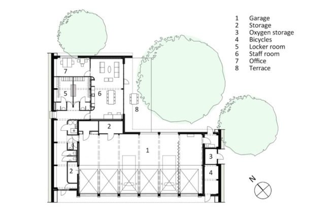 energy neutral ambulance station, Ambulance Station by Architectenforum, Ambulance station in Zeist, energy neutral architecture in Zeist, renewable materials in ambulance station, timber-framed ambulance station,