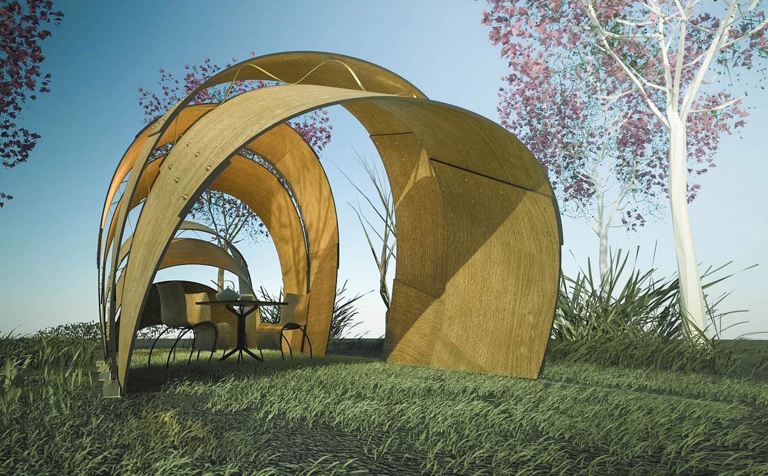 Armadillo Tea Pavilion by Ron Arad, Armadillo Tea Pavilion by REVOLUTION, Ron Arad designs for REVOLUTION, REVOLUTION prefabricated architecture, Ron Arad prefabricated architecture, modular architecture REVOLUTION