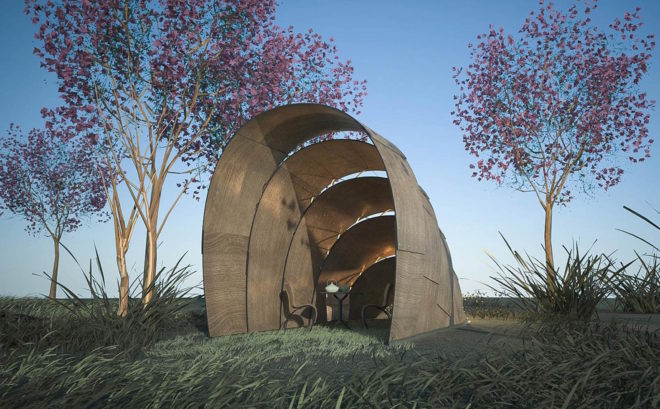 Armadillo Tea Pavilion by Ron Arad, Armadillo Tea Pavilion by REVOLUTION, Ron Arad designs for REVOLUTION, REVOLUTION prefabricated architecture, Ron Arad prefabricated architecture, modular architecture REVOLUTION