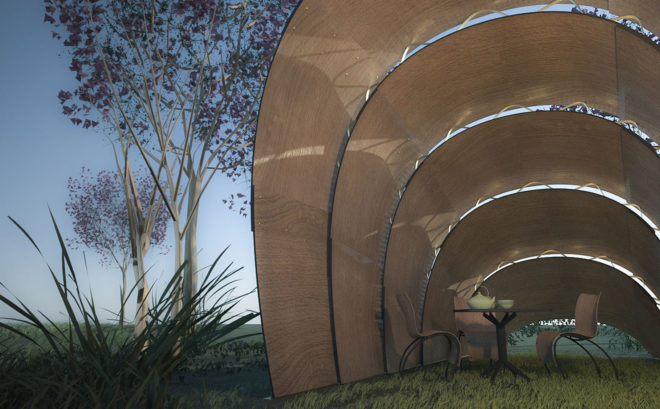 Armadillo Tea Pavilion by Ron Arad, Armadillo Tea Pavilion by REVOLUTION, Ron Arad designs for REVOLUTION, REVOLUTION prefabricated architecture, Ron Arad prefabricated architecture, modular architecture REVOLUTION