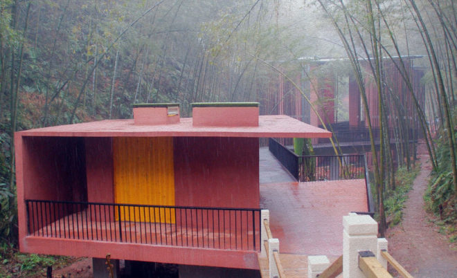 Zhuhai National Park, park gateway, China, bamboo, bamboo structure, Bamboo Sea, West-line studio, green architecture, concrete, glass roof, humidity
