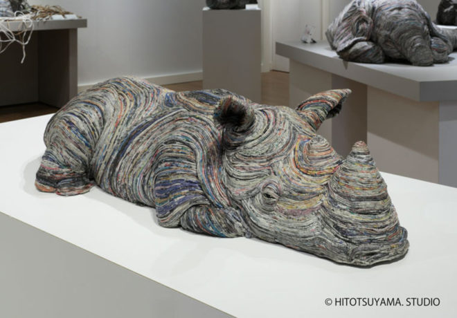 Chie Hitotsuyama, paper art, paper artist, paper sculptures, paper animals, animal sculptures, newspaper sculptures, japan, japanese art