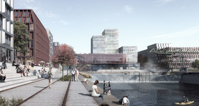 COBE Architects, Cologne, urban development, sustainable neighborhood, Transsolar, Atelier Dreiseitl, Moderne Stadt, rainwater harvesting, sustainable public pool, green architecture, green masterplan