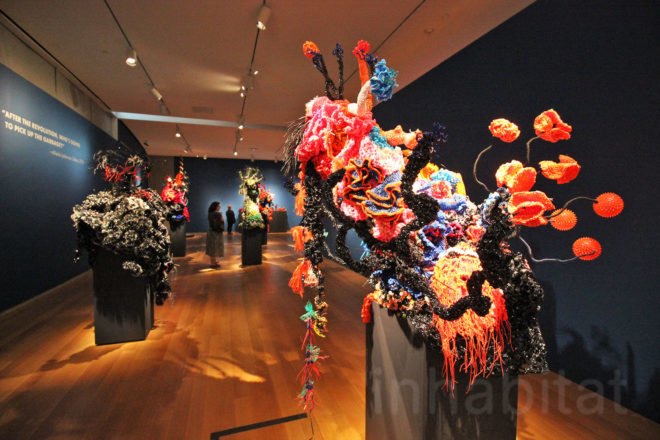 Crochet Coral Reef: TOXIC SEAS, crochet corals, Margaret Wertheim, Christine Wertheim, Museum of Arts and Design, ocean pollution, plastic pollution, plastic in oceans, dying corals, coral reefs, coral bleaching