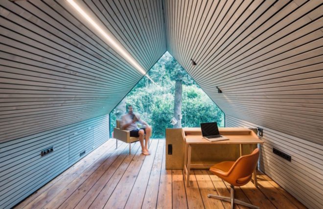 Enchanted Shed by Sue Architekten, adaptive reuse of outbuilding, 1930s farm building transformation, coal tar timber cladding,