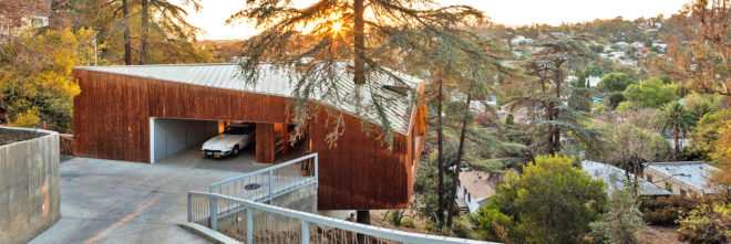 Echo Park architecture, Los Angeles hillside home by Anonymous Architects, House in the Trees by Anonymous Architects, tree grows through a house, tree grows through a building, house with a tree inside, cypress trees architecture los angeles