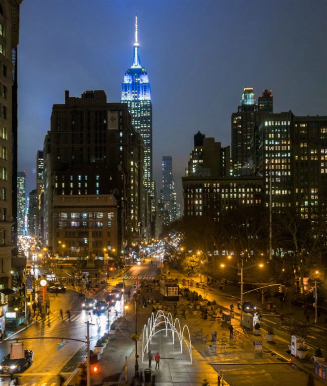 Flatiron Sky-Line, flatiron partnership, van alen institute, lot architects, van alen, flatiron skyline, flatiron holiday, led lighting, led art, light art, nyc art