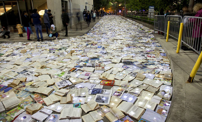 Luzinterruptus, Literature vs. Traffic, art installation, interactive installation, Toronto, Nuit Blanche, Canada, temporary installation, recycled art, green design