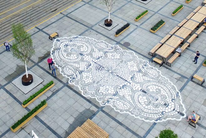 NeSpoon, street art, lace art, Wroclaw, Auckland, Pont-l’Abbé, Warsaw, doily art works, doily imprinted art, public art