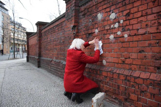 NeSpoon, street art, lace art, Wroclaw, Auckland, Pont-l’Abbé, Warsaw, doily art works, doily imprinted art, public art
