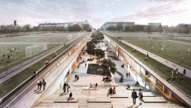 Kjellgren Kaminsky Architecture, Neden, Gothenburg, mixed-use development, green roof, Sweden, green architecture, green masterplan, underground parking, natural light, underground architecture