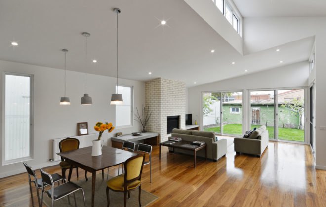 ITN Architects, Neumannhaus, green renovation, Victorian house, Melbourne, Australia, brick facade, green architecture, green fireplace, natural materials, cedar timber, verandah, open plan layout