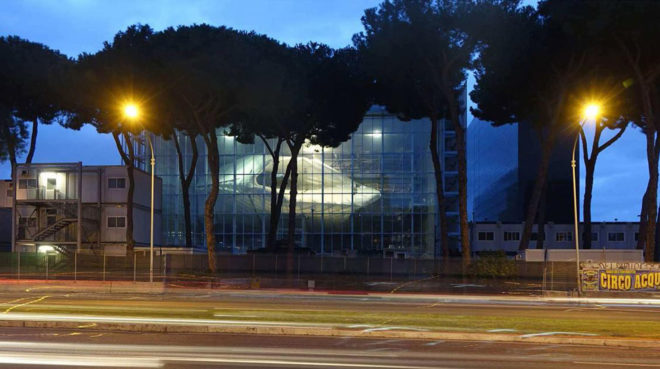 Studio Fuksas, New Rome /EUR Convention Hall and Hotel, congress center, Rome, solar power, double skin facade, glass facade, photovoltaics, clean energy, solar radiation, climate control system, green architecture