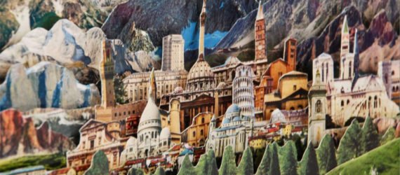 Caterina Rossato, vintage postcards art, paper cutouts, imaginable landscapes, remixing landscapes, Dèja vu, Greetings, Remapping Landscape